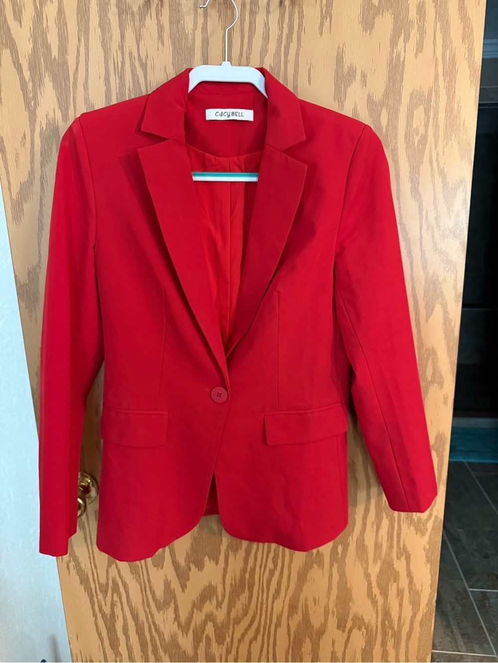 Red Single-Button Women's Blazer